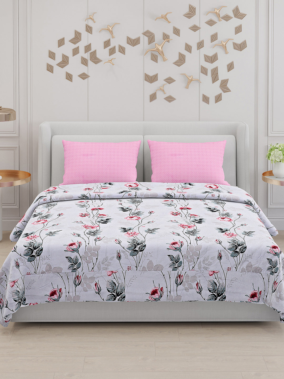 130 GSM Polyester Double Bed Bedsheet with 2 Pillow Covers