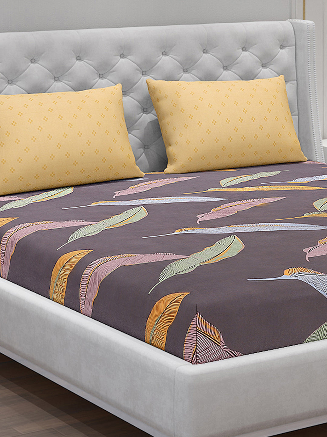 130 GSM Polyester Double Bed Bedsheet with 2 Pillow Covers