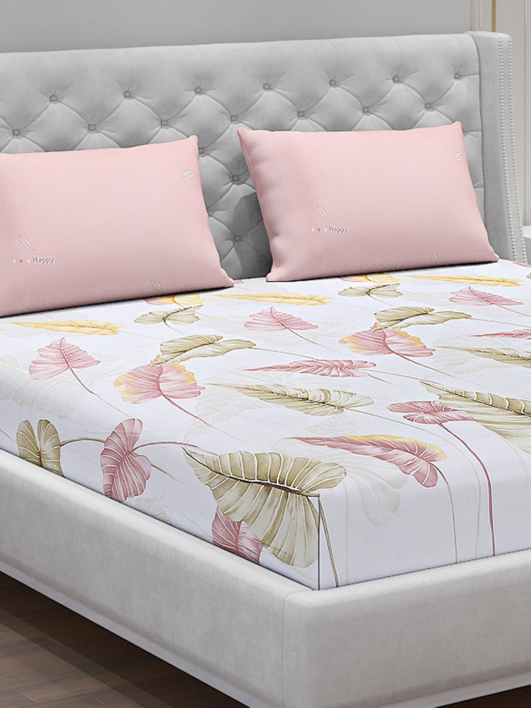 130 GSM Polyester Double Bed Bedsheet with 2 Pillow Covers