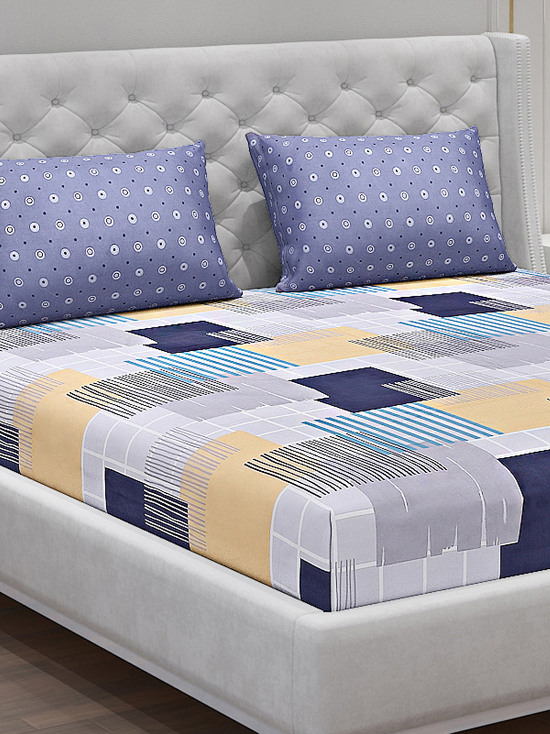 130 GSM Polyester Double Bed Bedsheet with 2 Pillow Covers