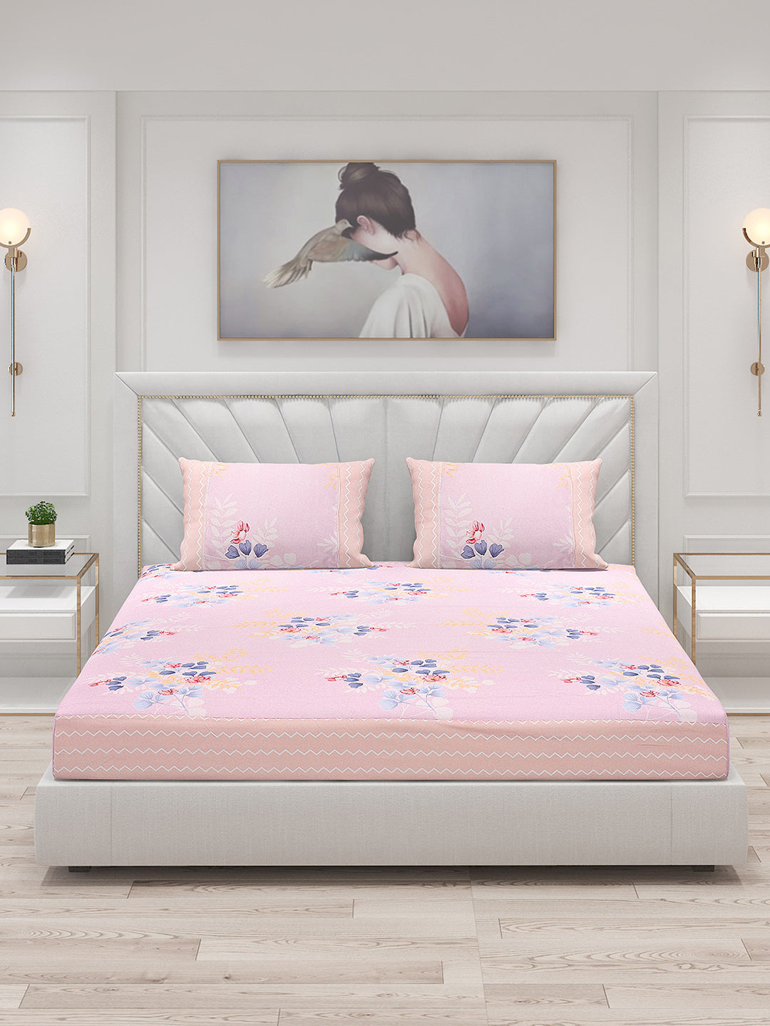 130 GSM Polyester Double Bed Bedsheet with 2 Pillow Covers