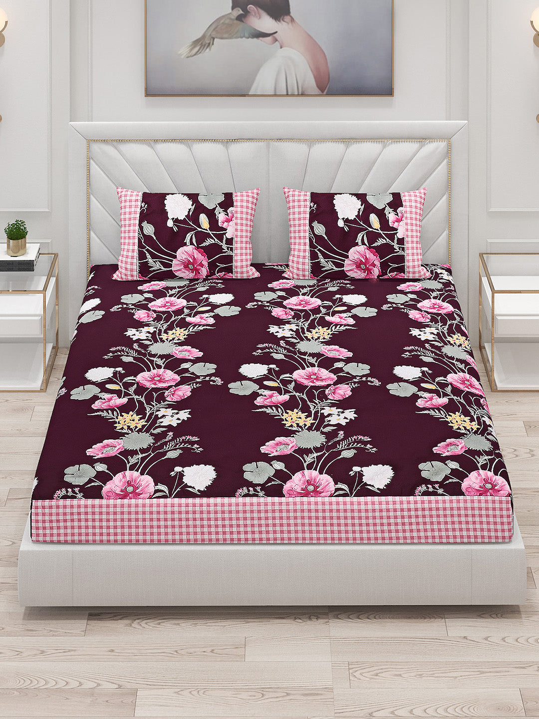 130 GSM Polyester Double Bed Bedsheet with 2 Pillow Covers