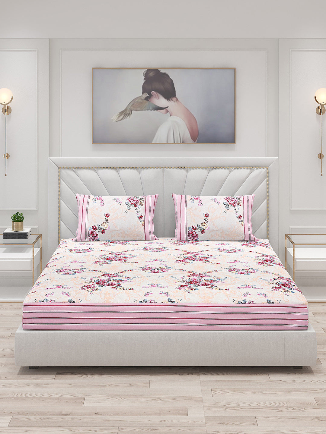 130 GSM Polyester Double Bed Bedsheet with 2 Pillow Covers