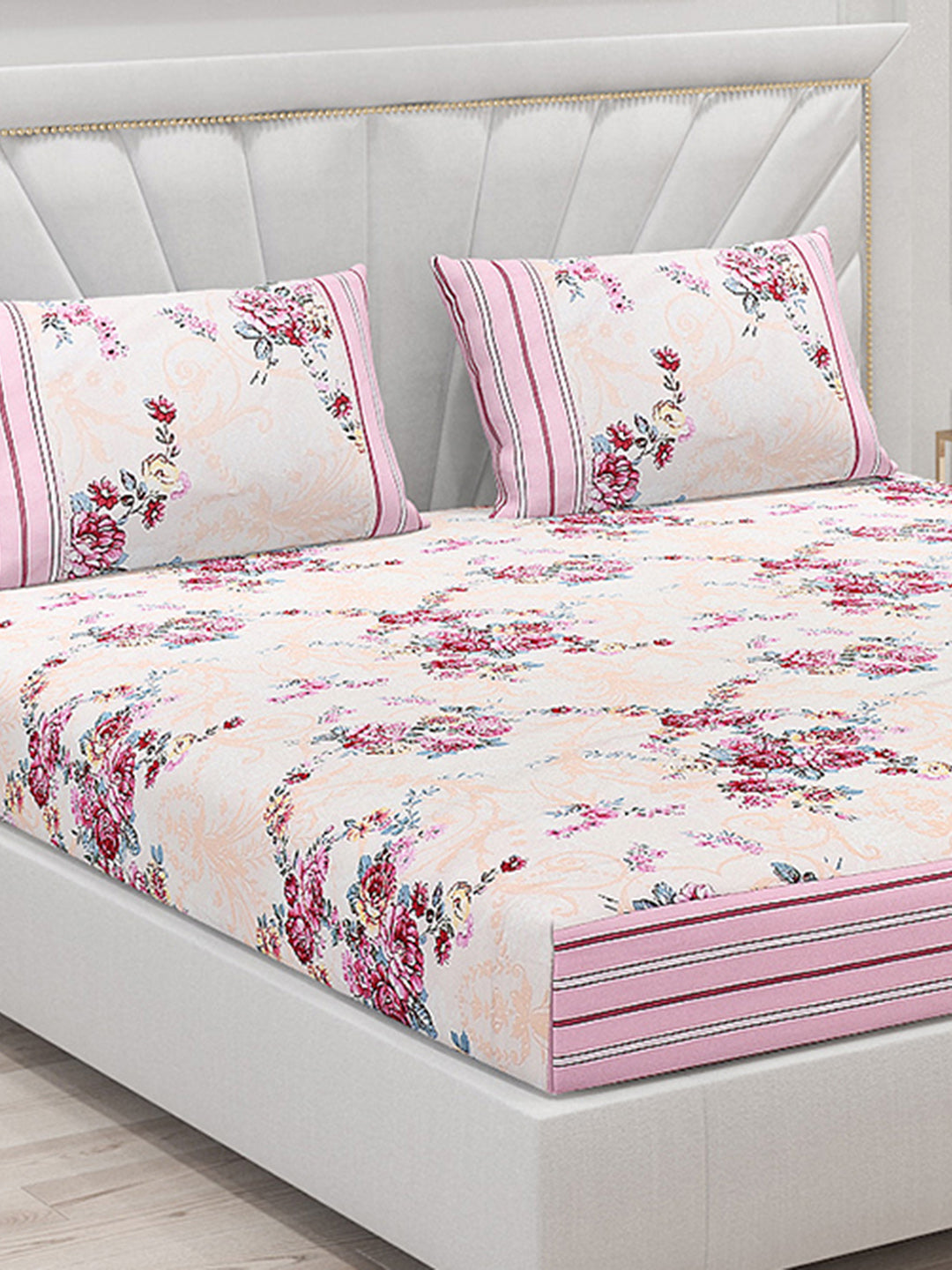 130 GSM Polyester Double Bed Bedsheet with 2 Pillow Covers