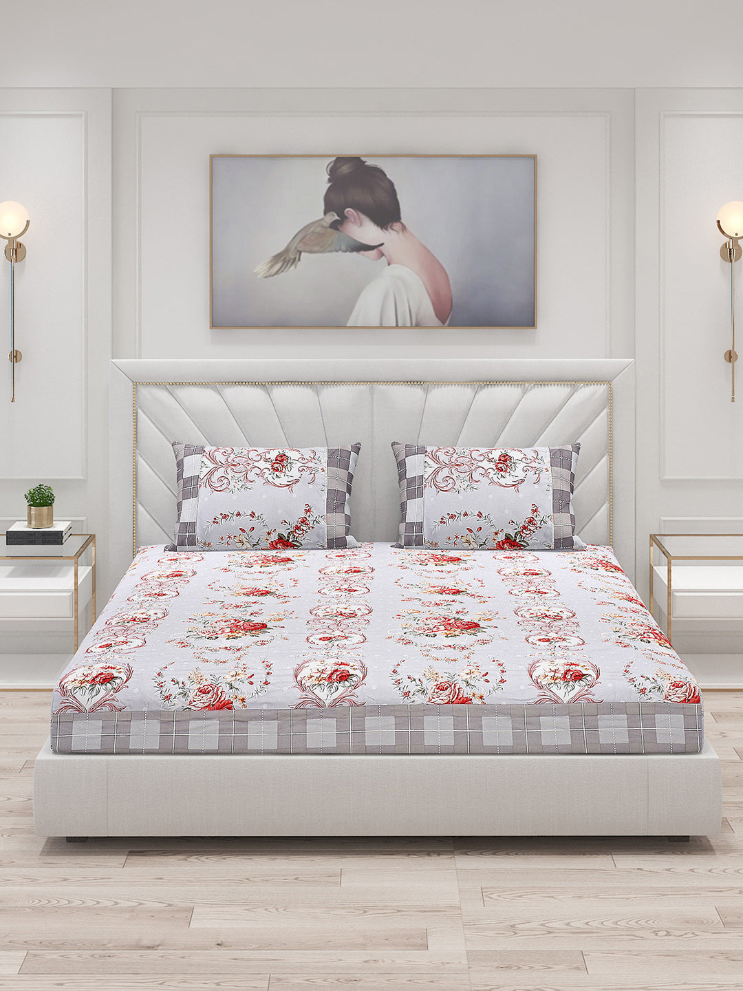 130 GSM Polyester Double Bed Bedsheet with 2 Pillow Covers