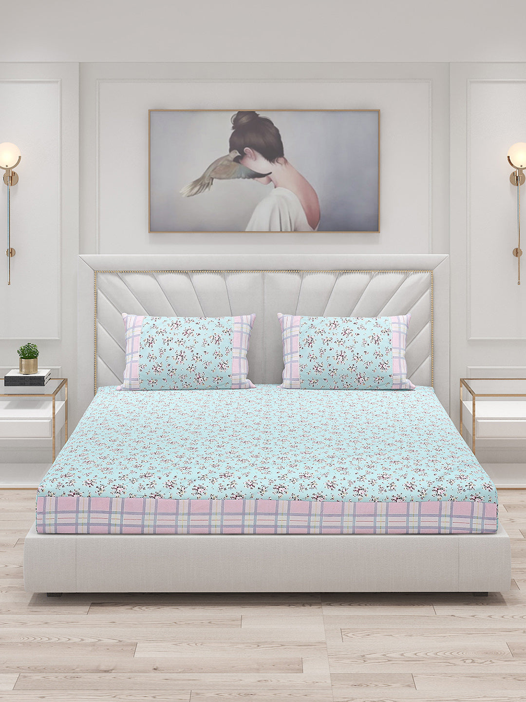 130 GSM Polyester Double Bed Bedsheet with 2 Pillow Covers