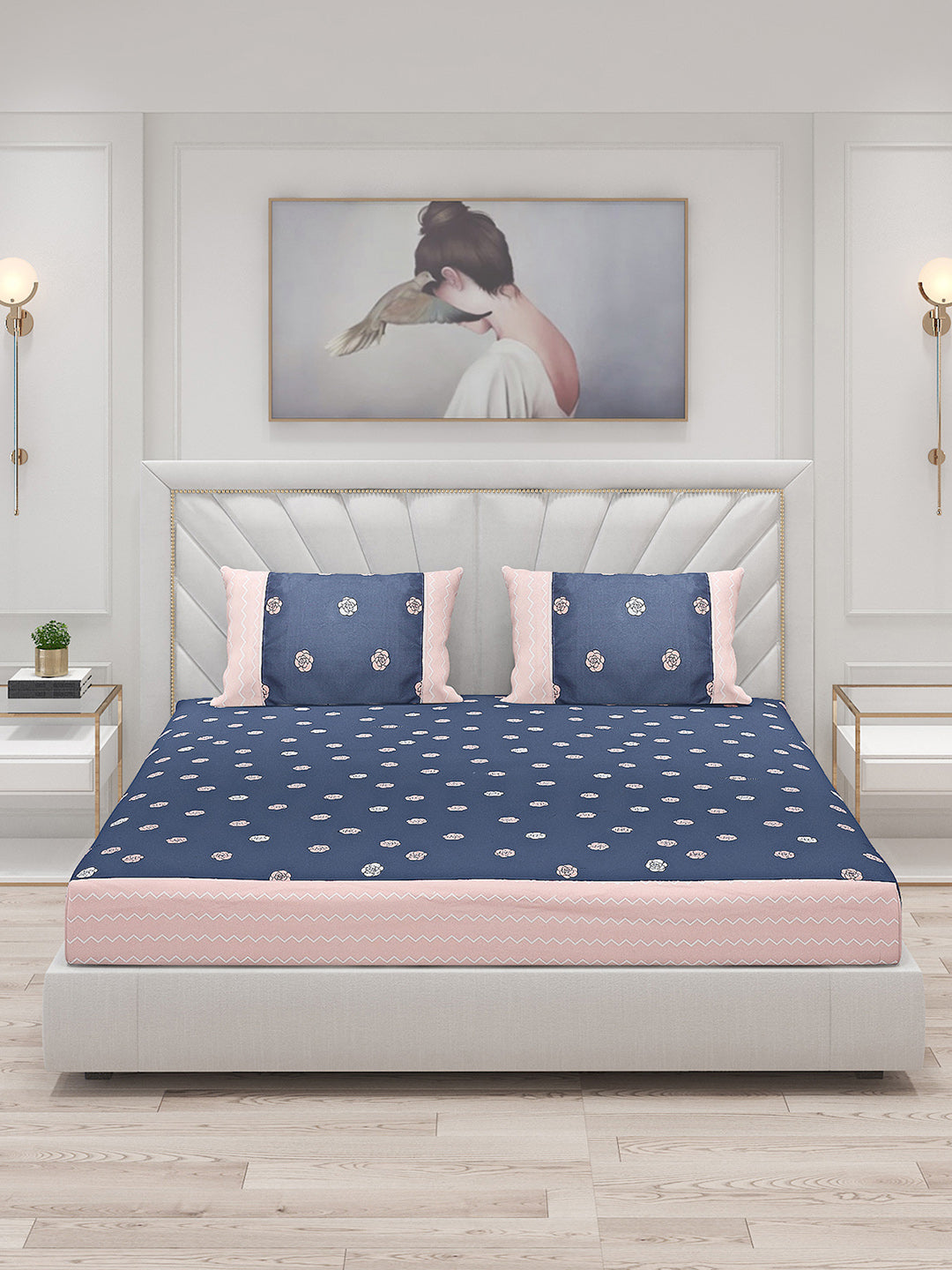 130 GSM Polyester Double Bed Bedsheet with 2 Pillow Covers