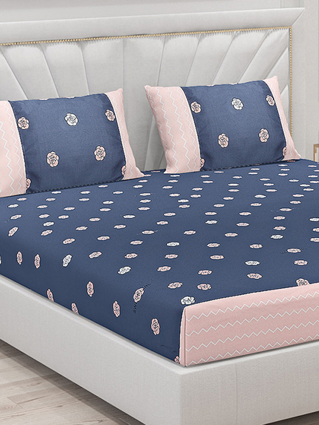 130 GSM Polyester Double Bed Bedsheet with 2 Pillow Covers