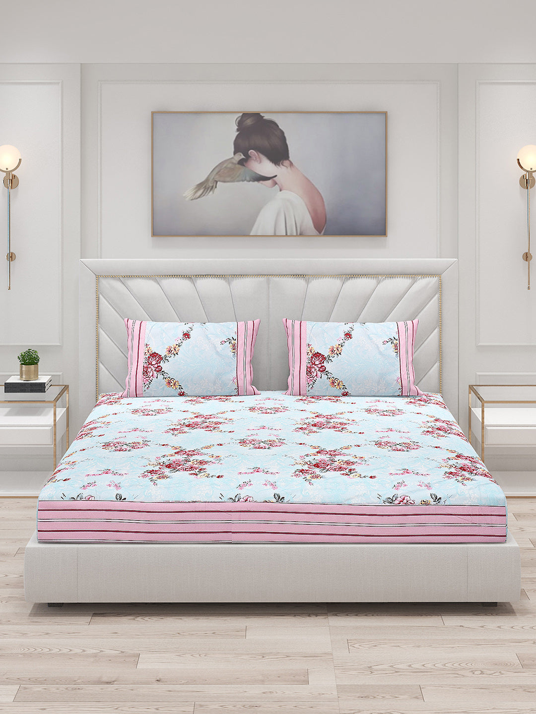 130 GSM Polyester Double Bed Bedsheet with 2 Pillow Covers