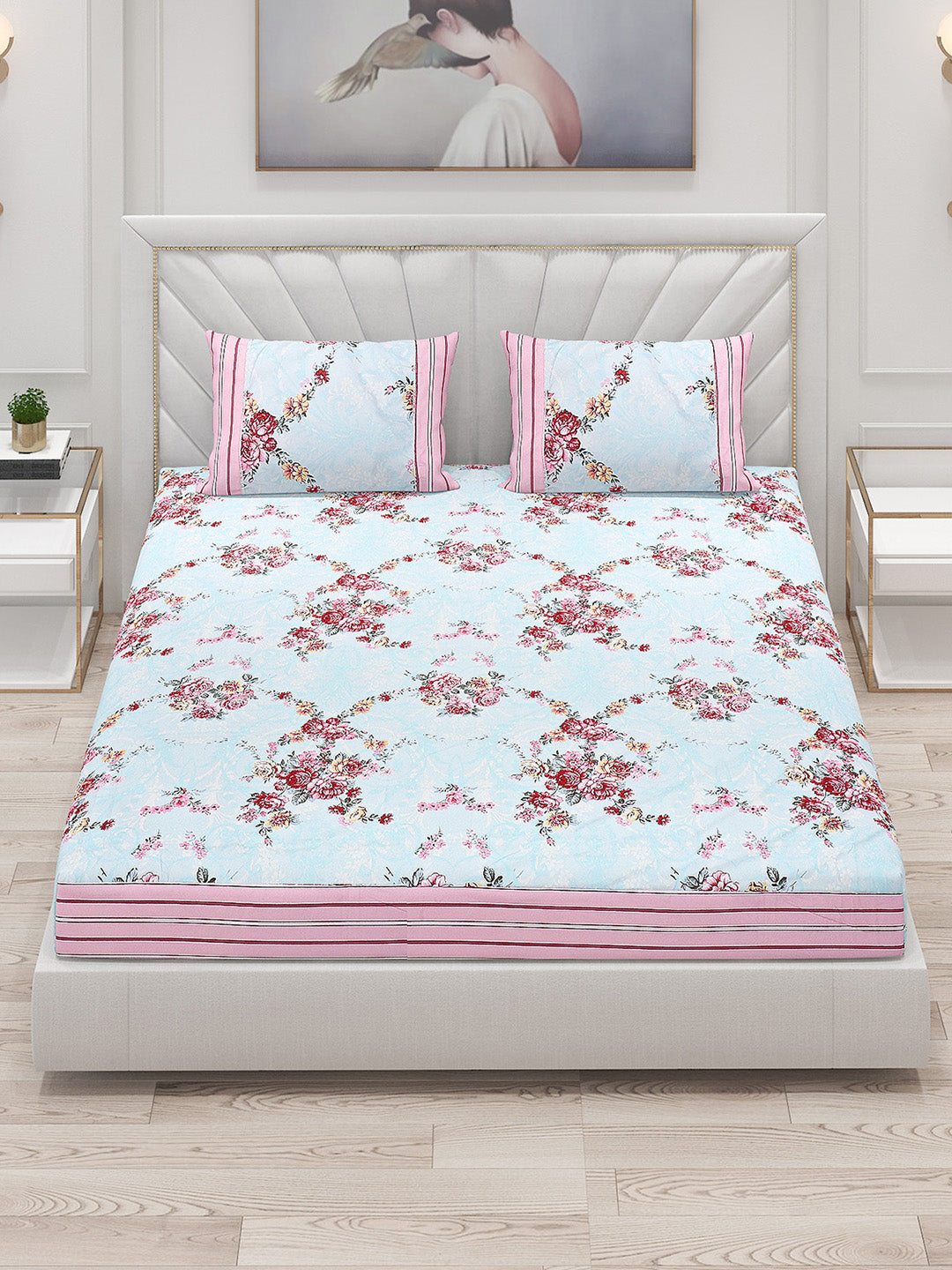 130 GSM Polyester Double Bed Bedsheet with 2 Pillow Covers