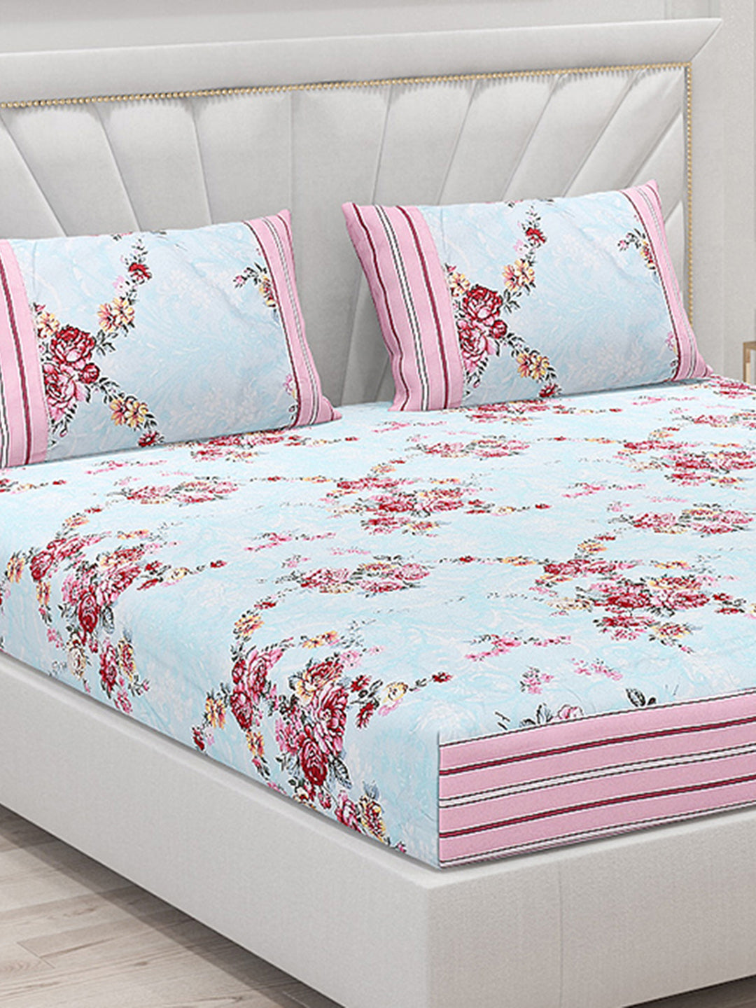 130 GSM Polyester Double Bed Bedsheet with 2 Pillow Covers