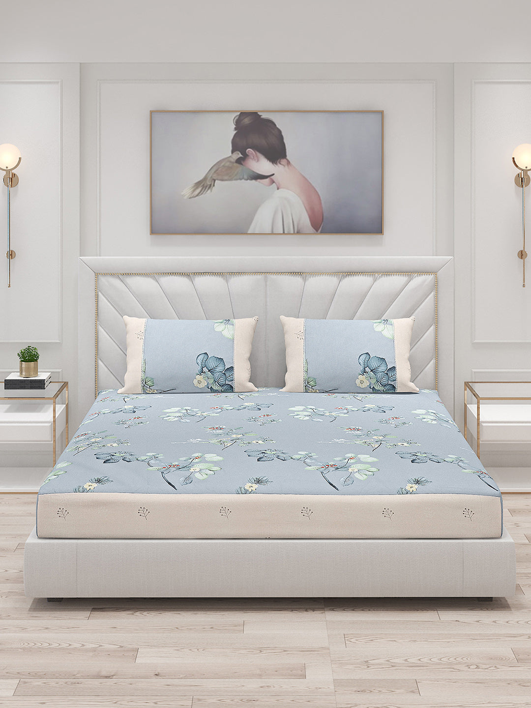 130 GSM Polyester Double Bed Bedsheet with 2 Pillow Covers