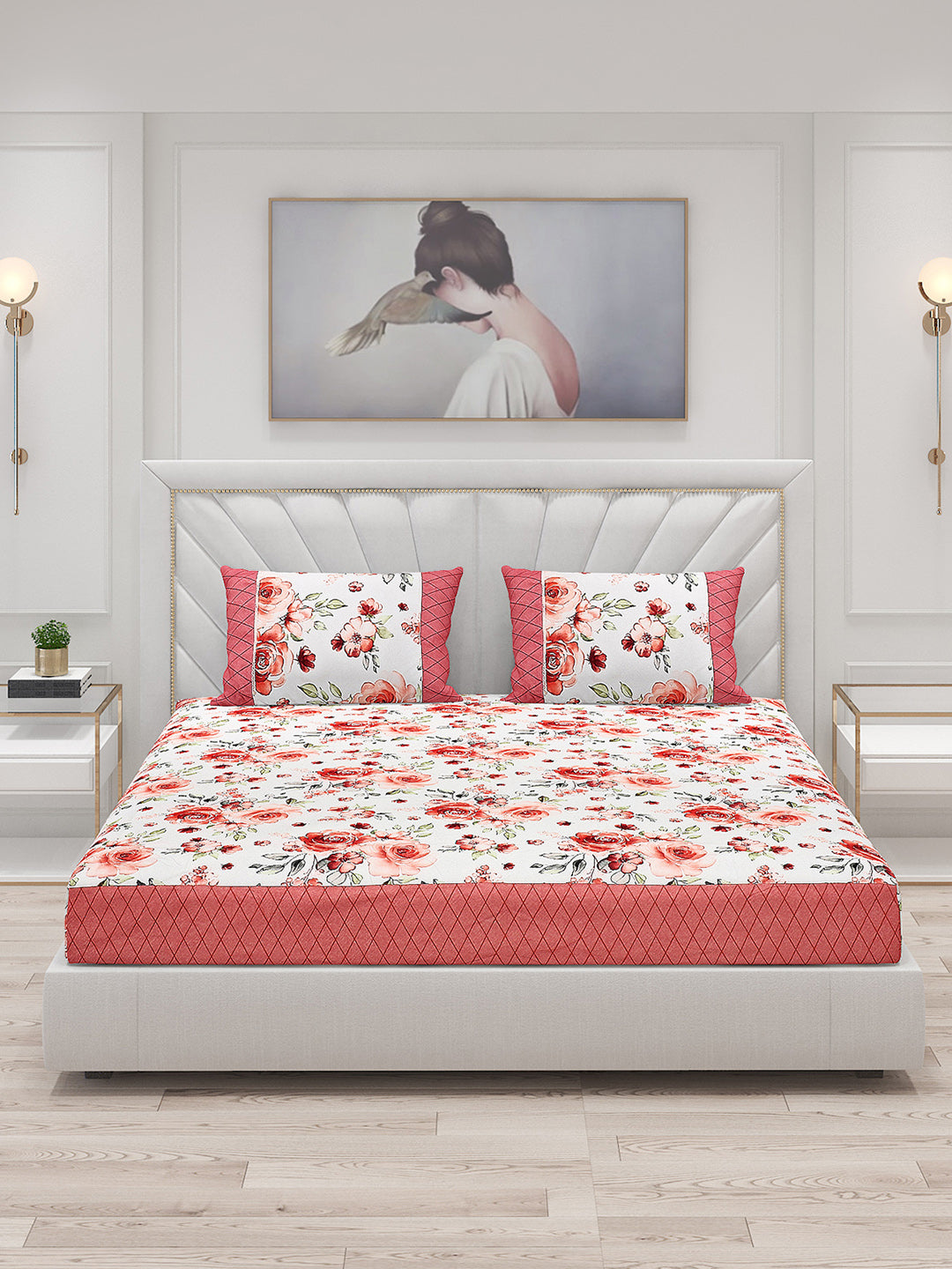 130 GSM Polyester Double Bed Bedsheet with 2 Pillow Covers