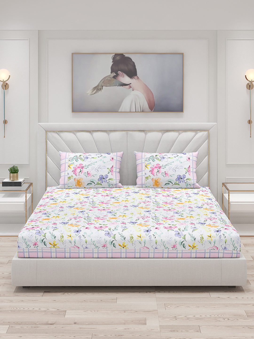 130 GSM Polyester Double Bed Bedsheet with 2 Pillow Covers