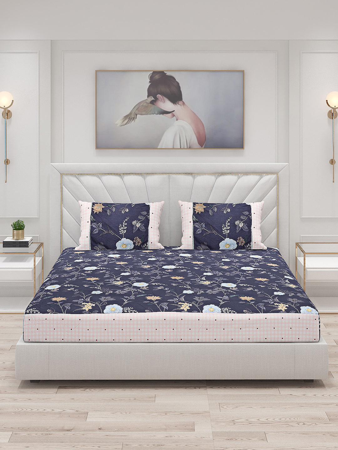 130 GSM Polyester Double Bed Bedsheet with 2 Pillow Covers