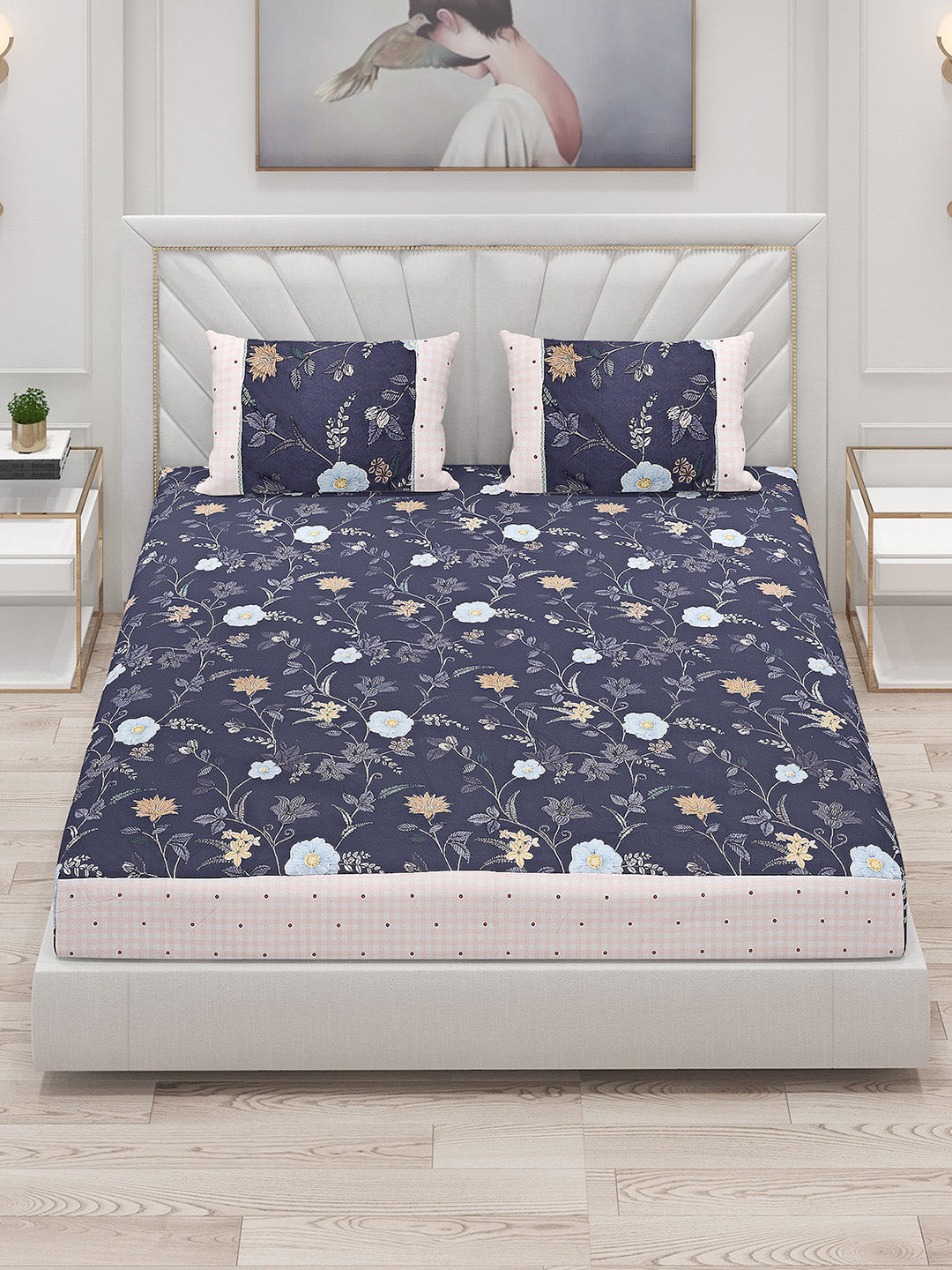 130 GSM Polyester Double Bed Bedsheet with 2 Pillow Covers