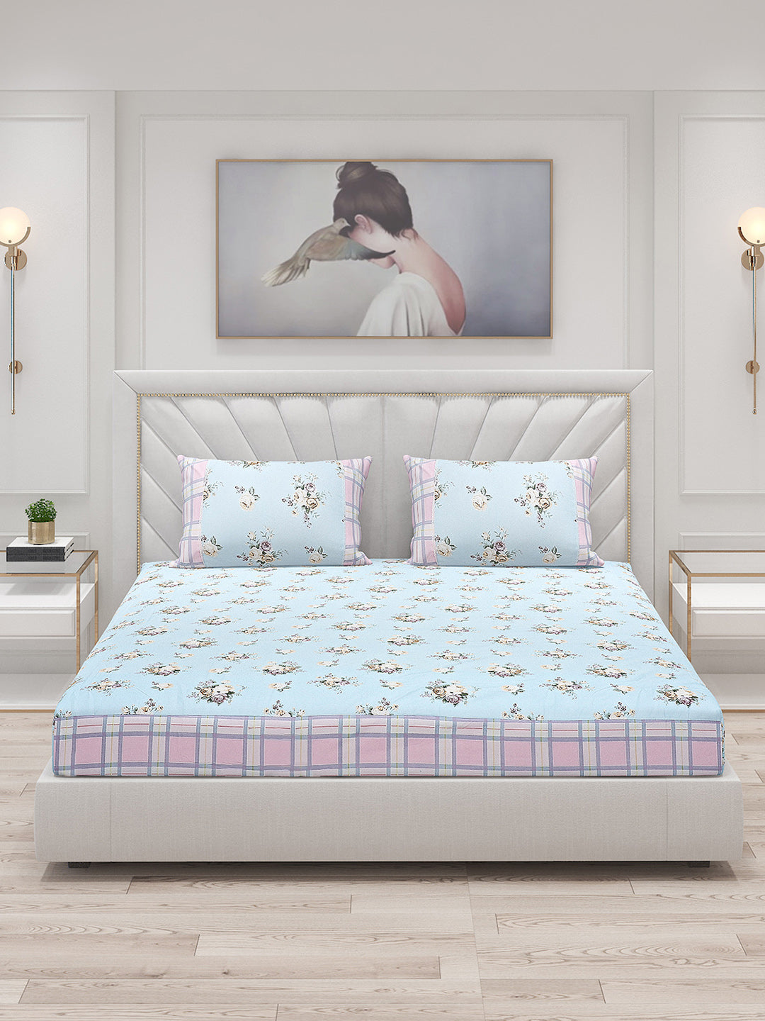 130 GSM Polyester Double Bed Bedsheet with 2 Pillow Covers