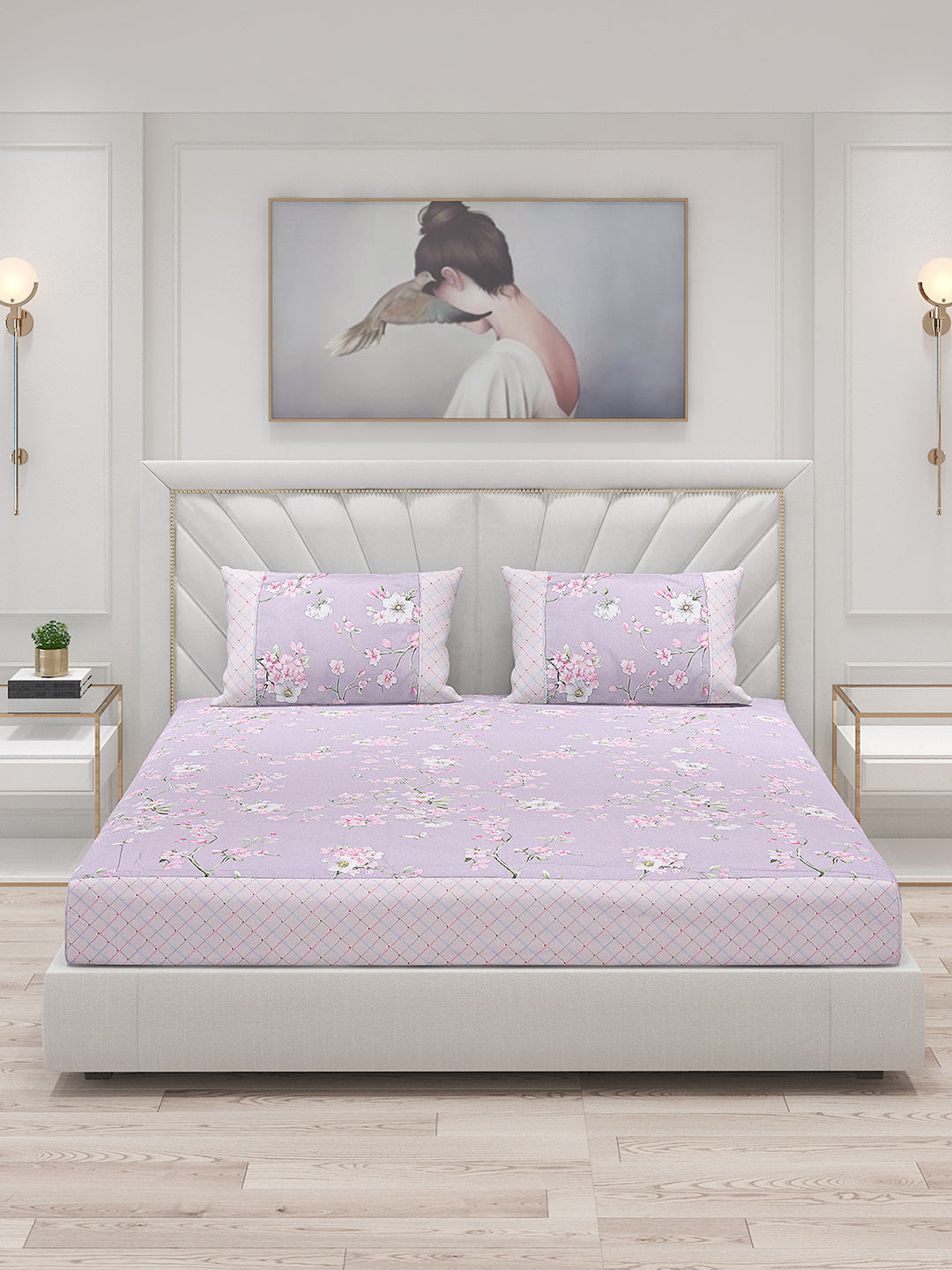 130 GSM Polyester Double Bed Bedsheet with 2 Pillow Covers