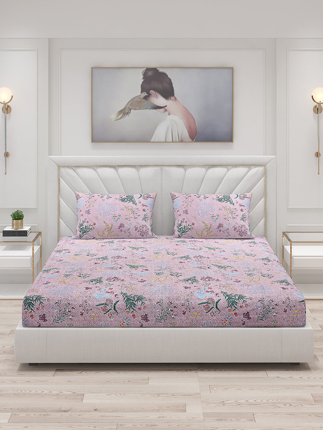 130 GSM Polyester Double Bed Bedsheet with 2 Pillow Covers