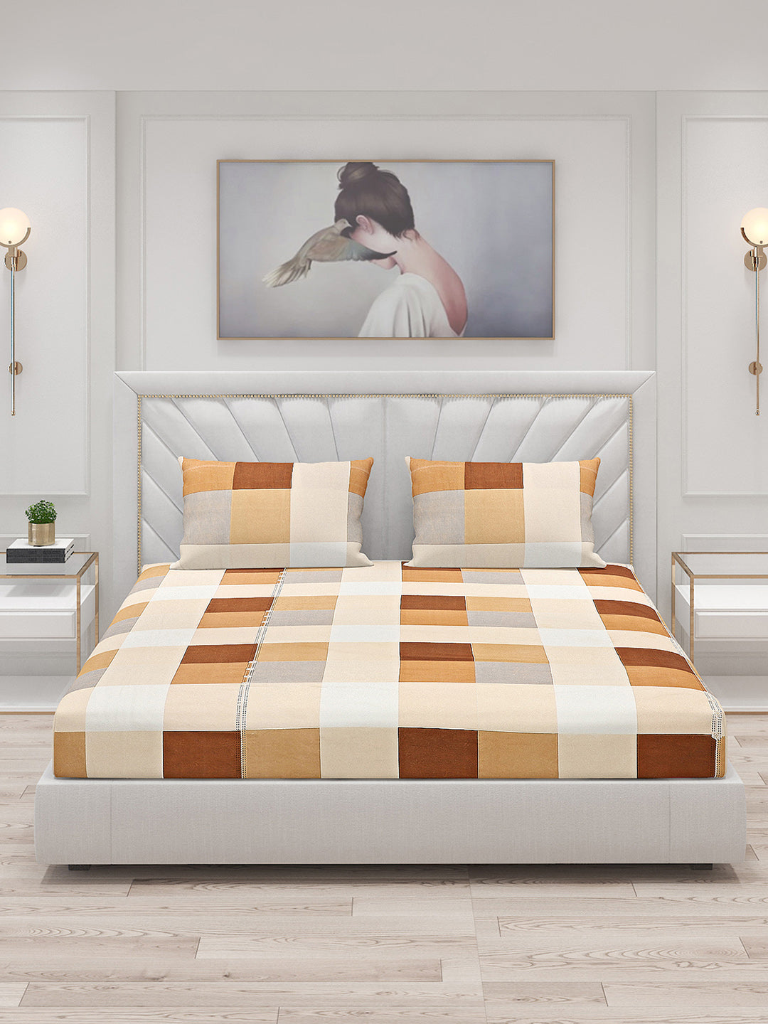 130 GSM Polyester Double Bed Bedsheet with 2 Pillow Covers