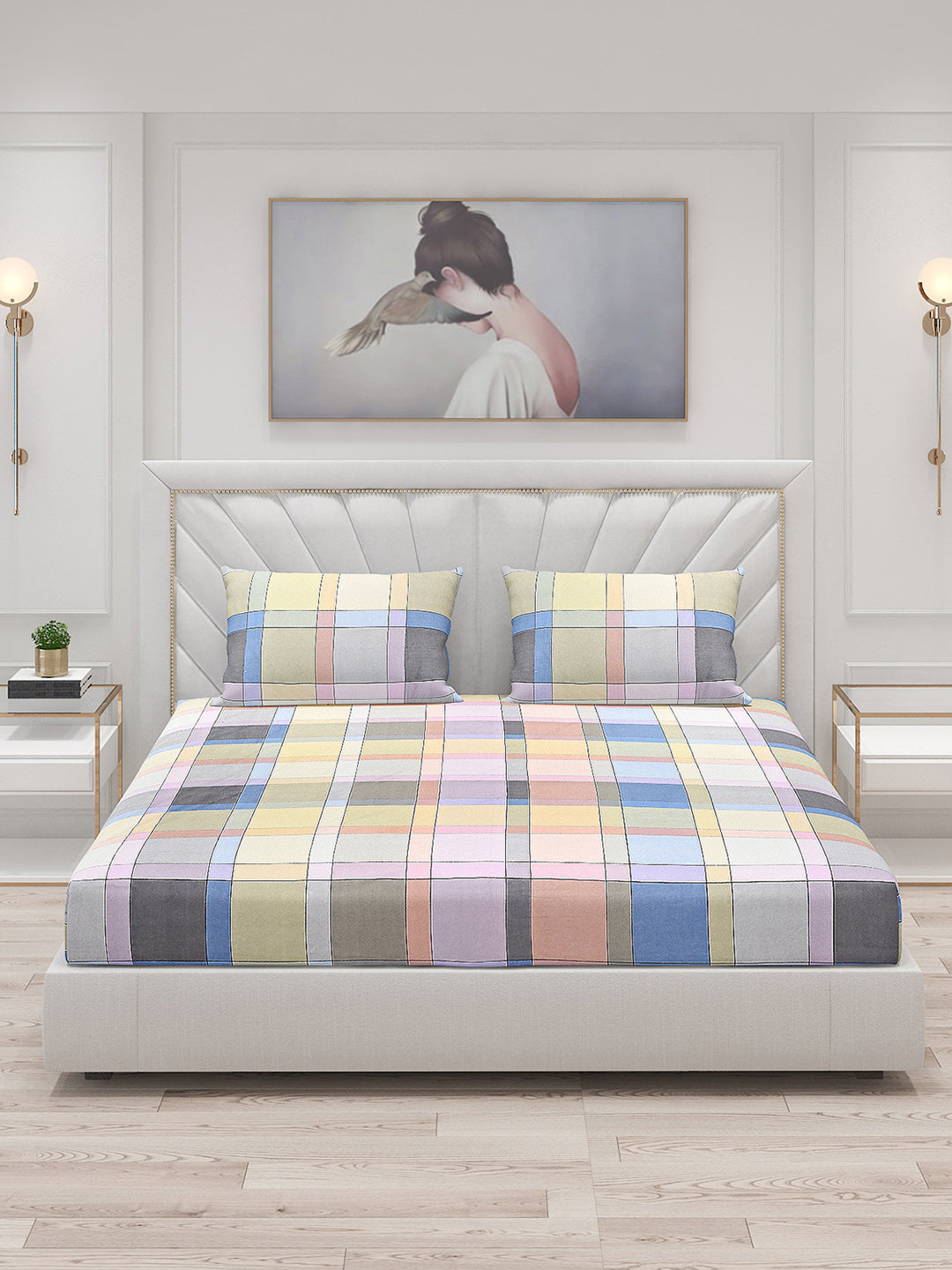 130 GSM Polyester Double Bed Bedsheet with 2 Pillow Covers