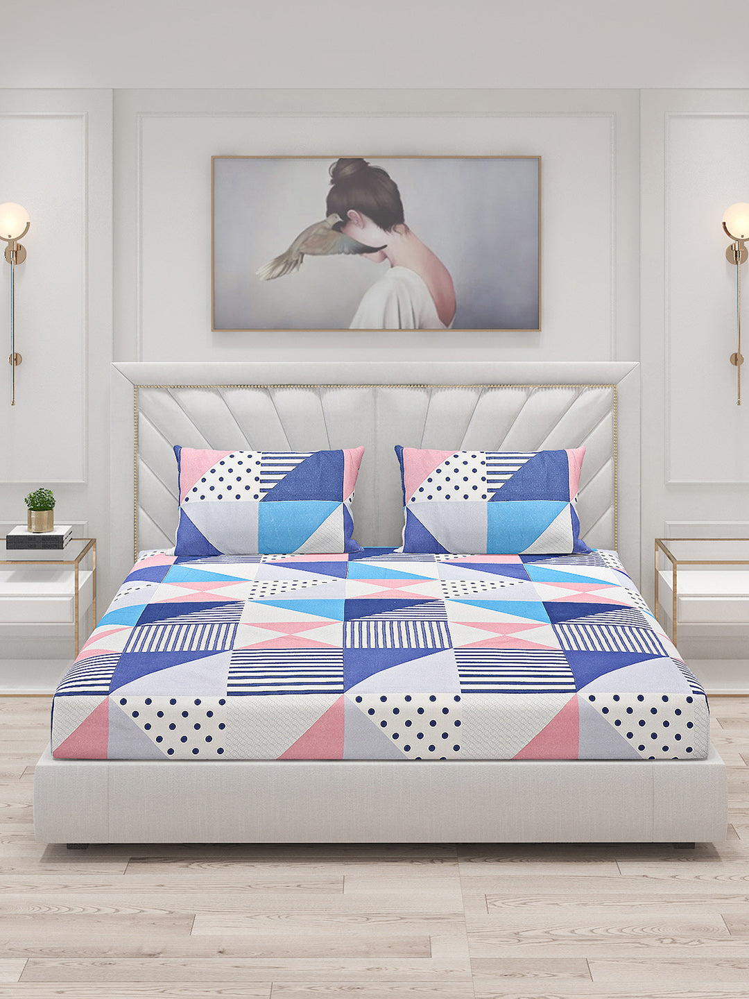 130 GSM Polyester Double Bed Bedsheet with 2 Pillow Covers