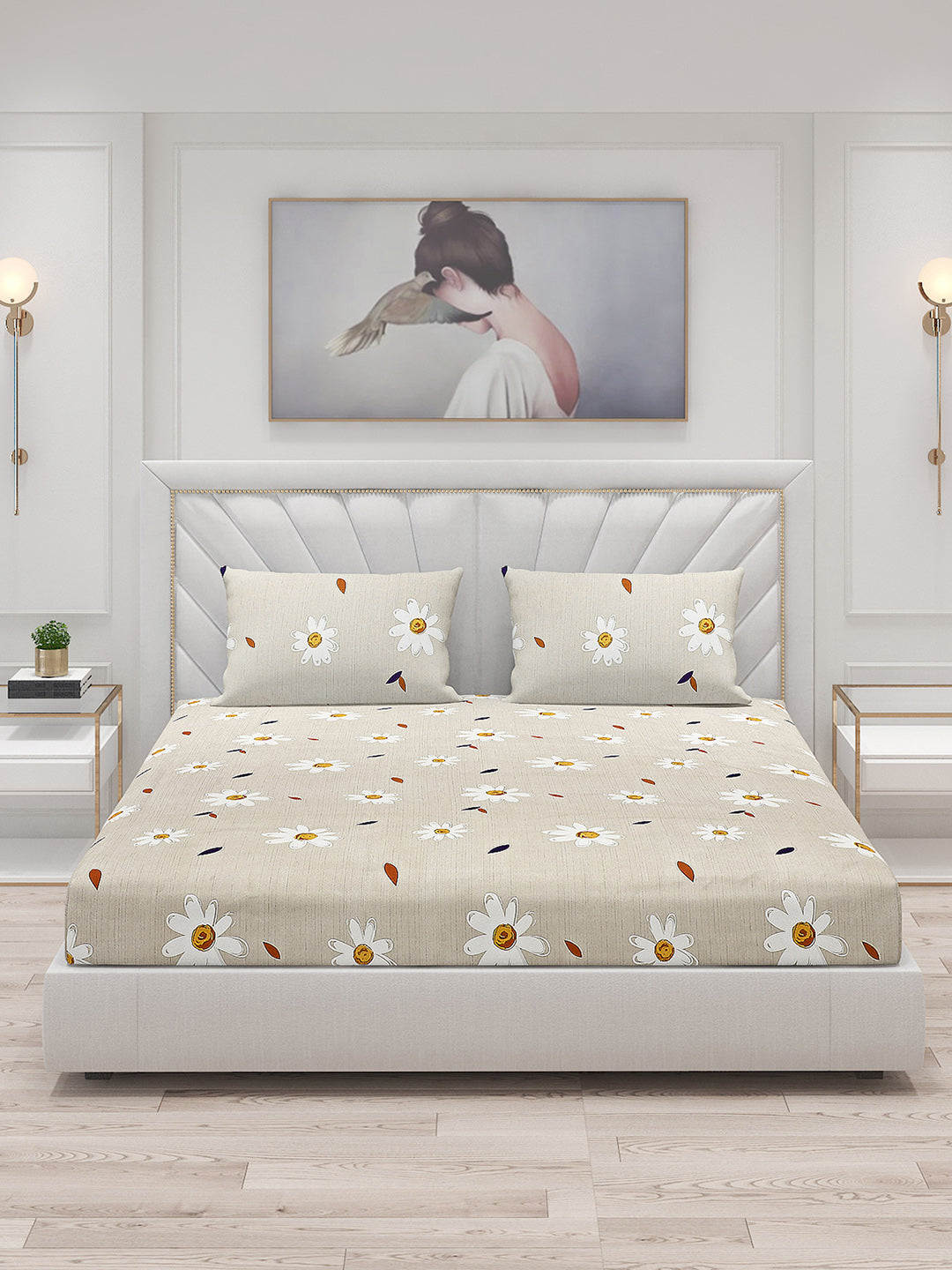 130 GSM Polyester Double Bed Bedsheet with 2 Pillow Covers