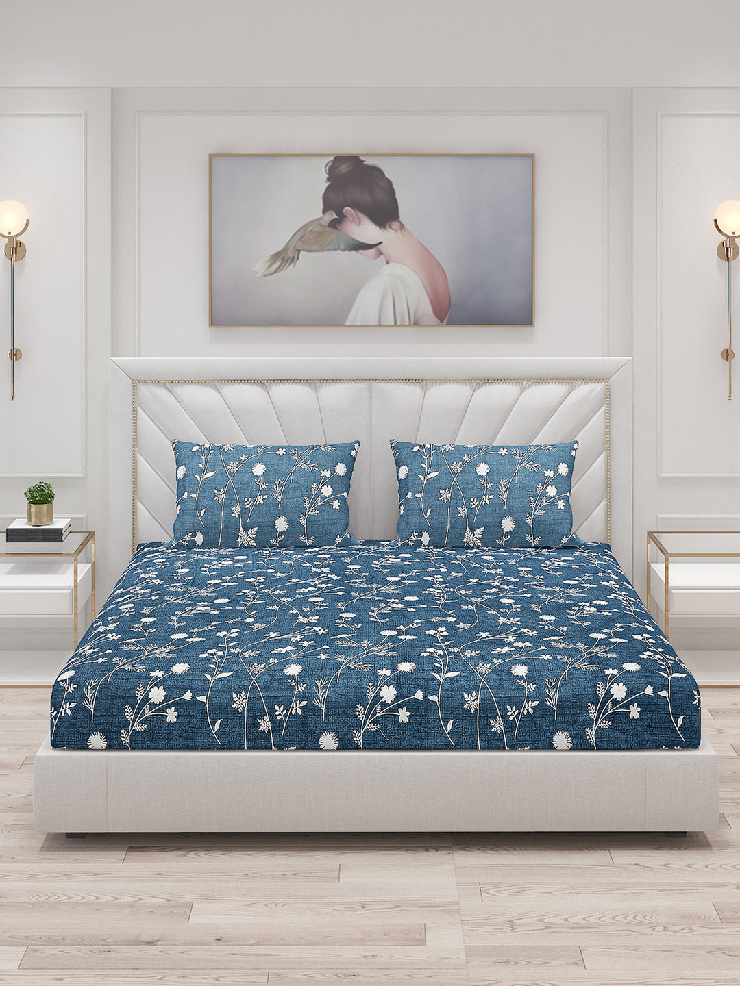 130 GSM Polyester Double Bed Bedsheet with 2 Pillow Covers