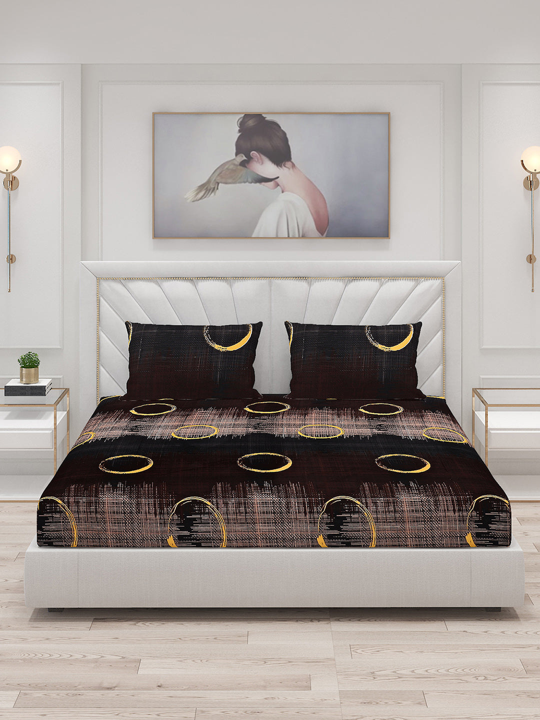 145 GSM Polyester Double Bed Bedsheet with 2 Pillow Covers