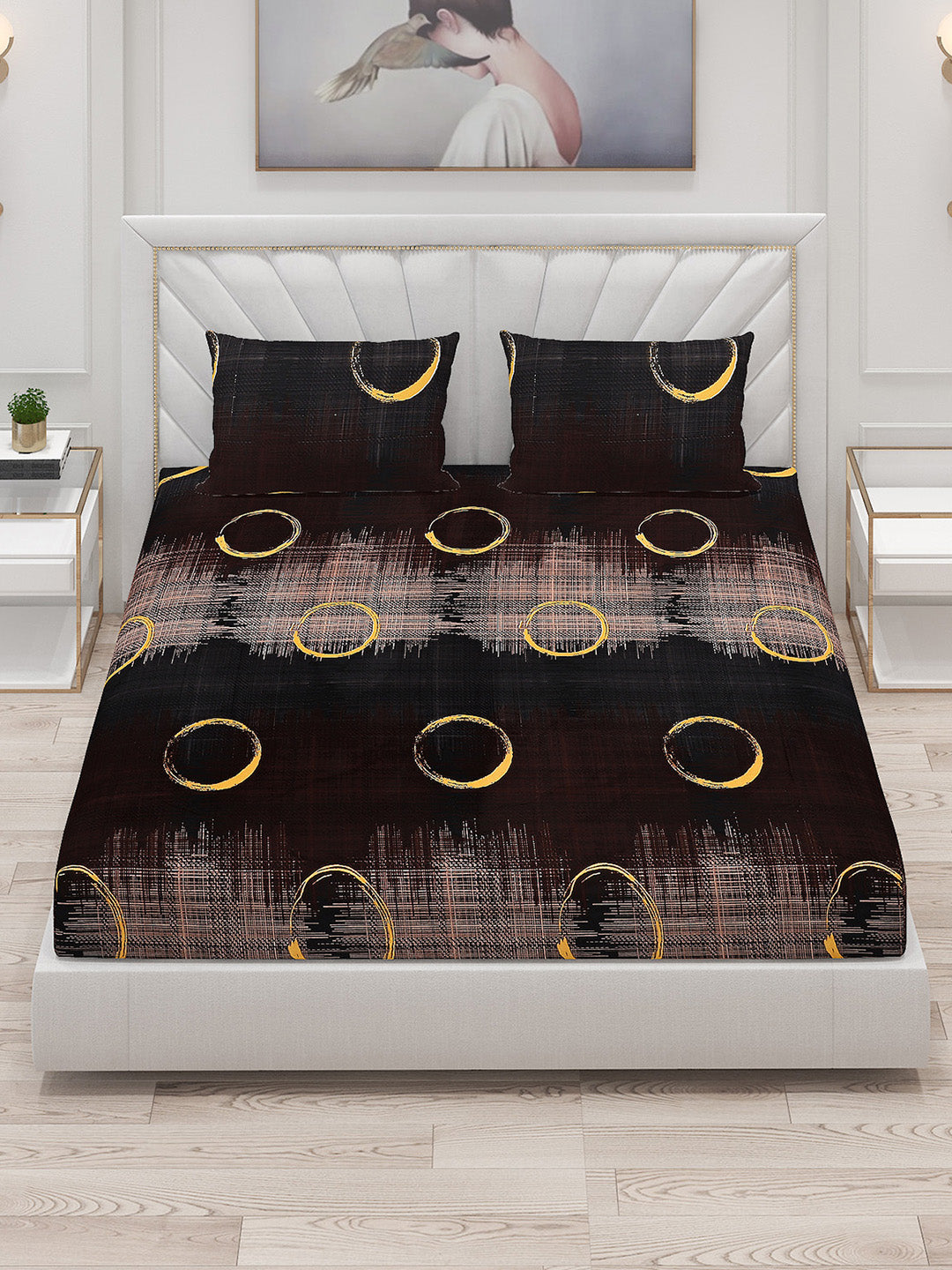 145 GSM Polyester Double Bed Bedsheet with 2 Pillow Covers