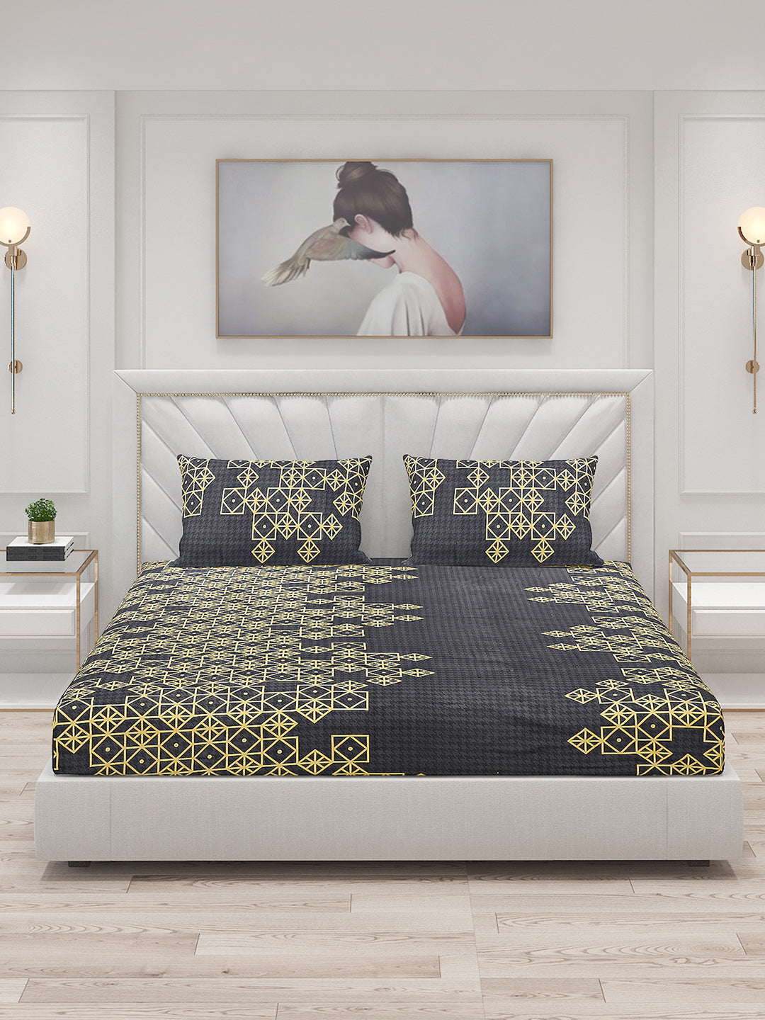 145 GSM Polyester Double Bed Bedsheet with 2 Pillow Covers