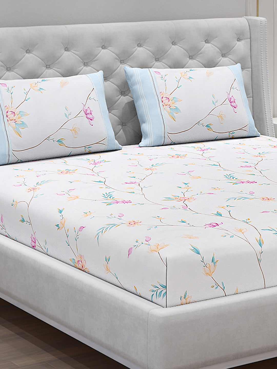 130 GSM Polyester Double Bed Bedsheet with 2 Pillow Covers