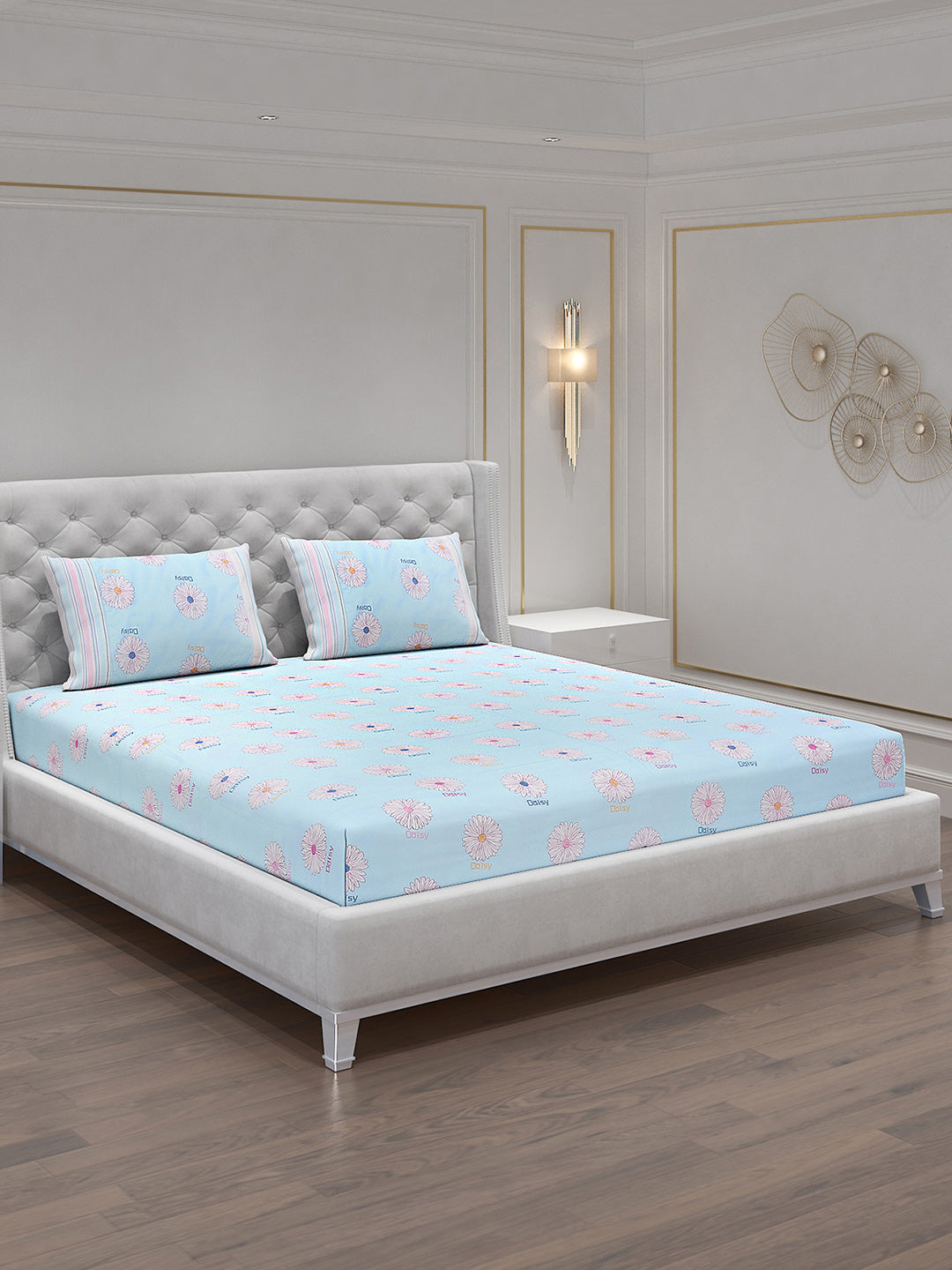 130 GSM Polyester Double Bed Bedsheet with 2 Pillow Covers