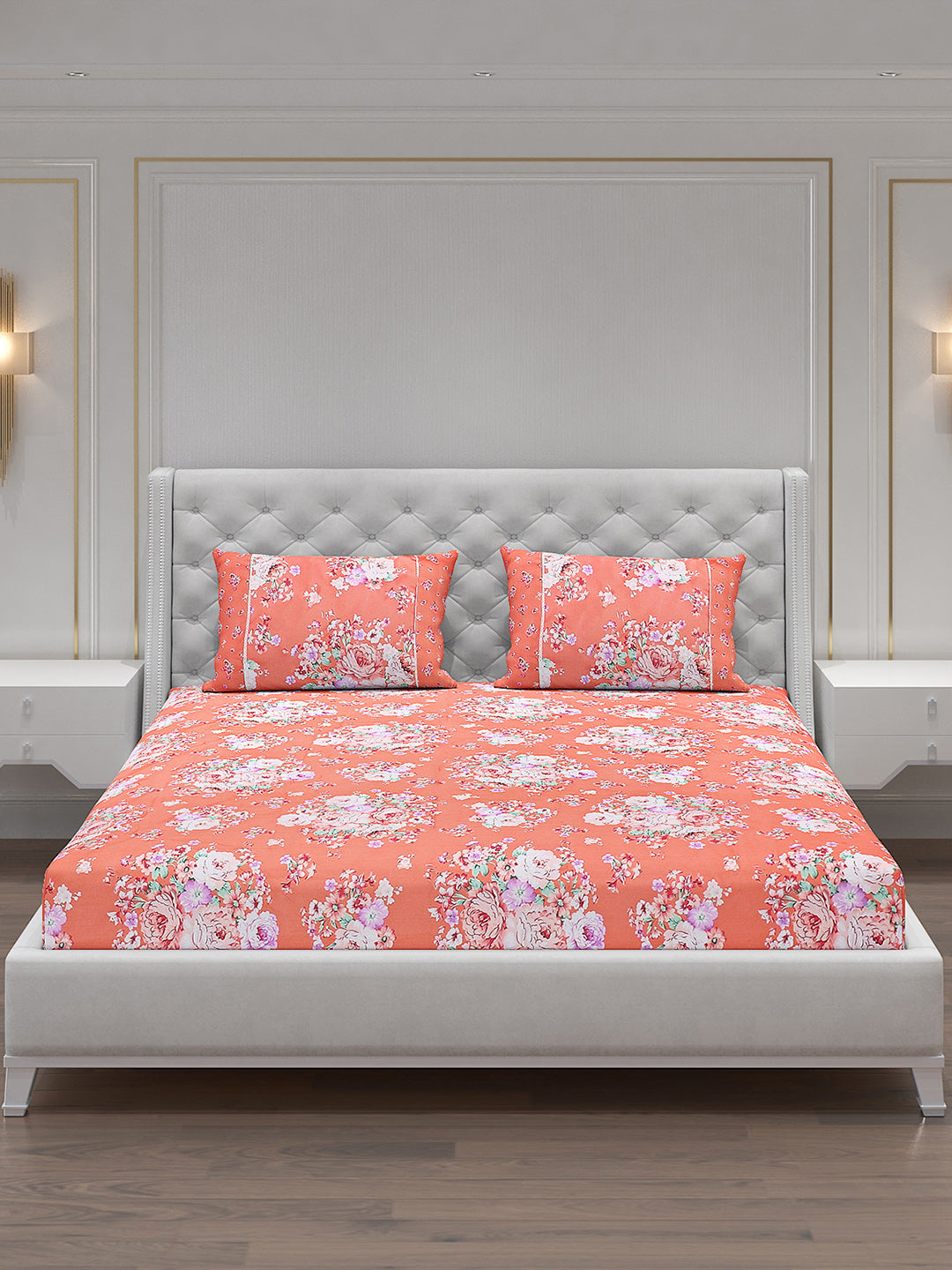 130 GSM Polyester Double Bed Bedsheet with 2 Pillow Covers