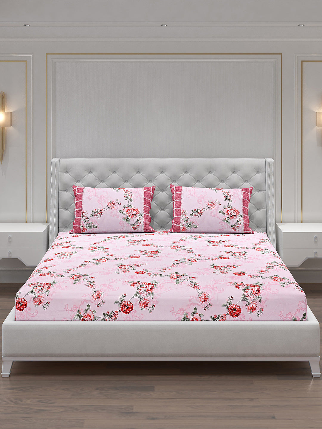 130 GSM Polyester Double Bed Bedsheet with 2 Pillow Covers