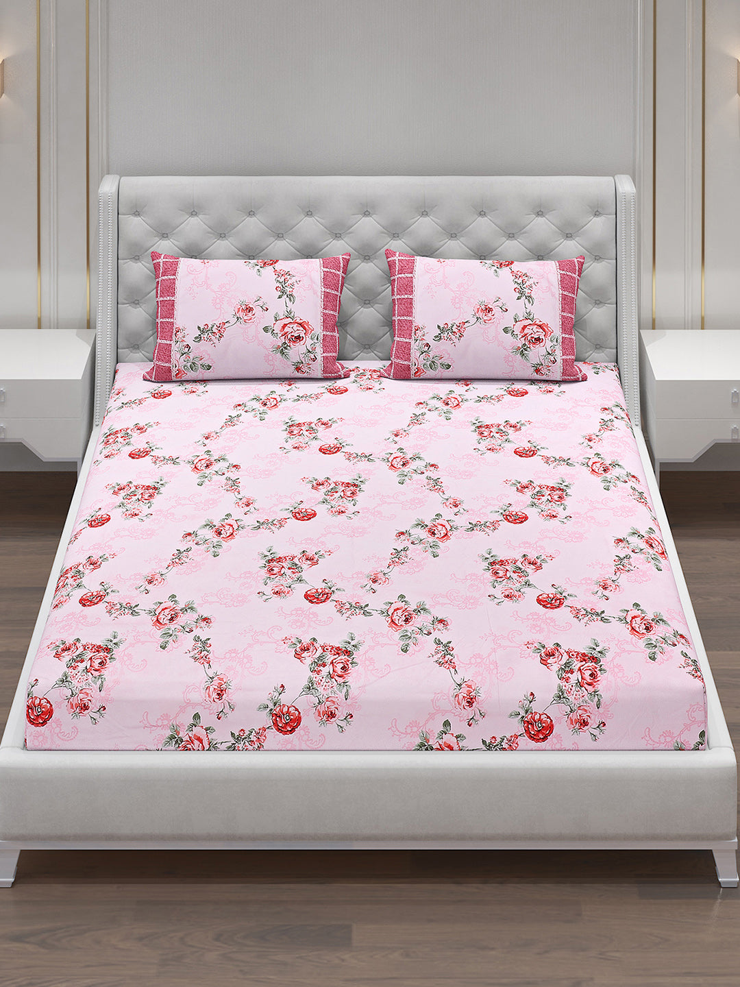 130 GSM Polyester Double Bed Bedsheet with 2 Pillow Covers