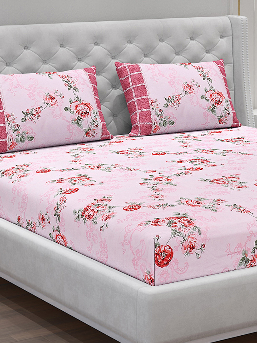 130 GSM Polyester Double Bed Bedsheet with 2 Pillow Covers