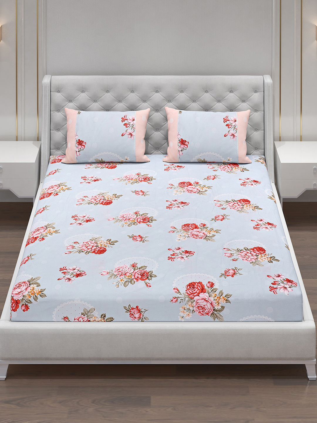 130 GSM Polyester Double Bed Bedsheet with 2 Pillow Covers