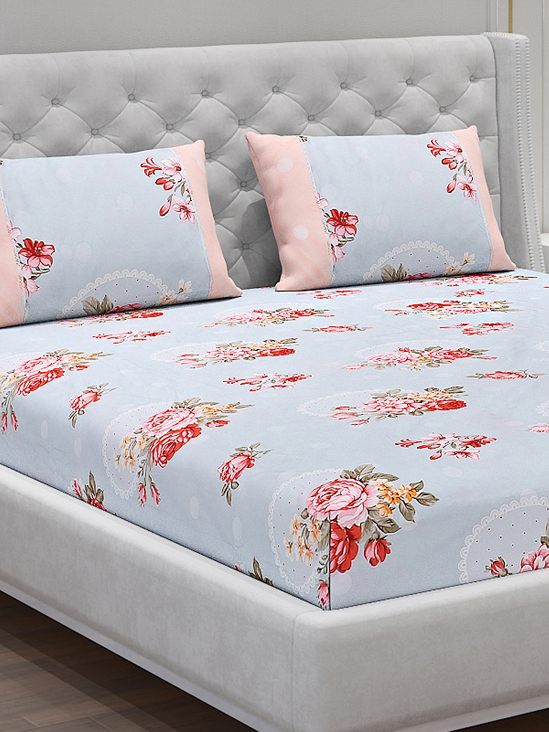 130 GSM Polyester Double Bed Bedsheet with 2 Pillow Covers