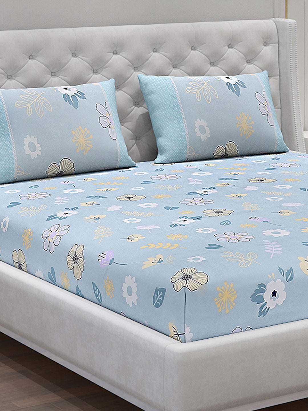 130 GSM Polyester Double Bed Bedsheet with 2 Pillow Covers