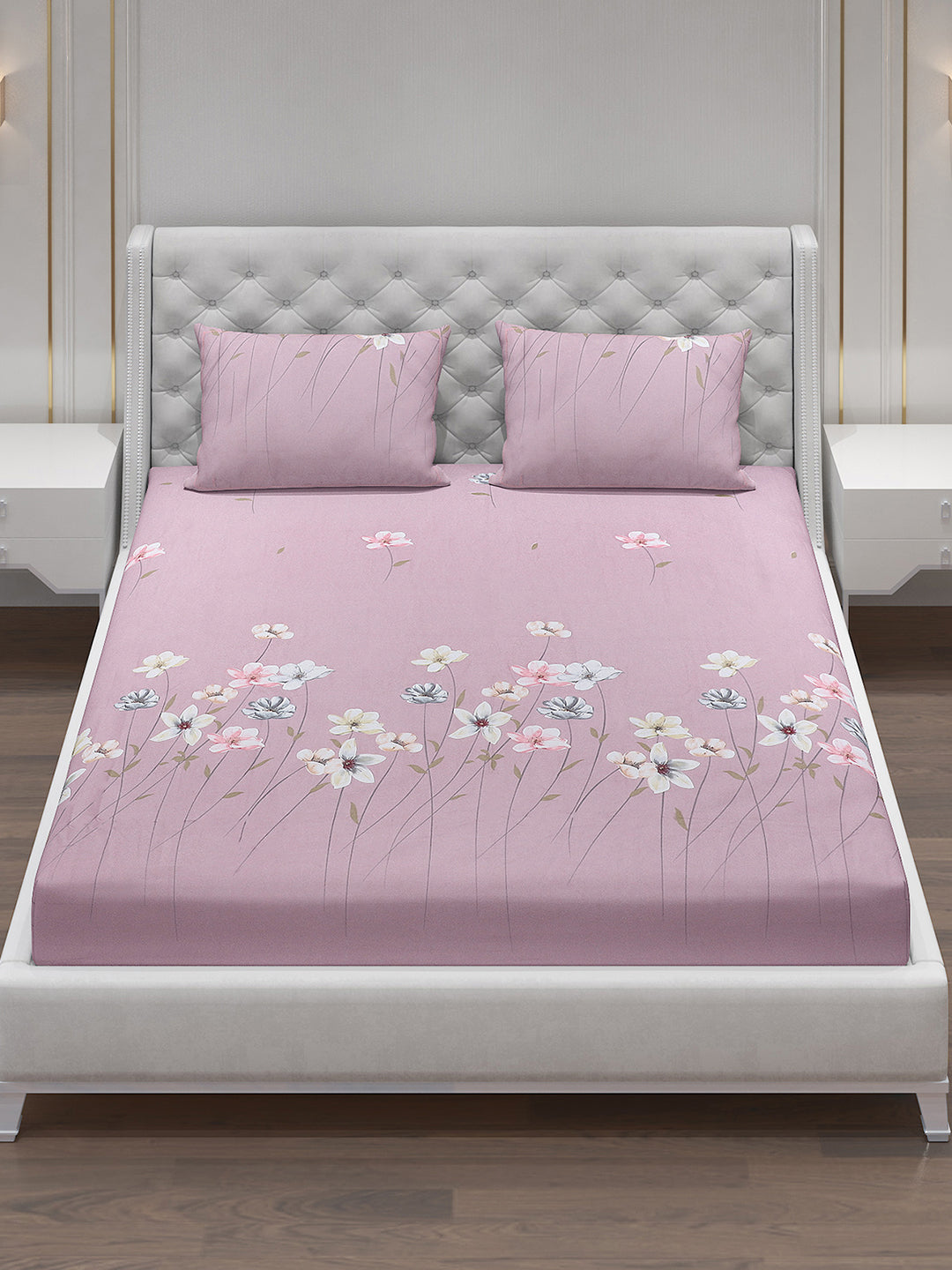 140 GSM Polyester Double Bed Bedsheet with 2 Pillow Covers