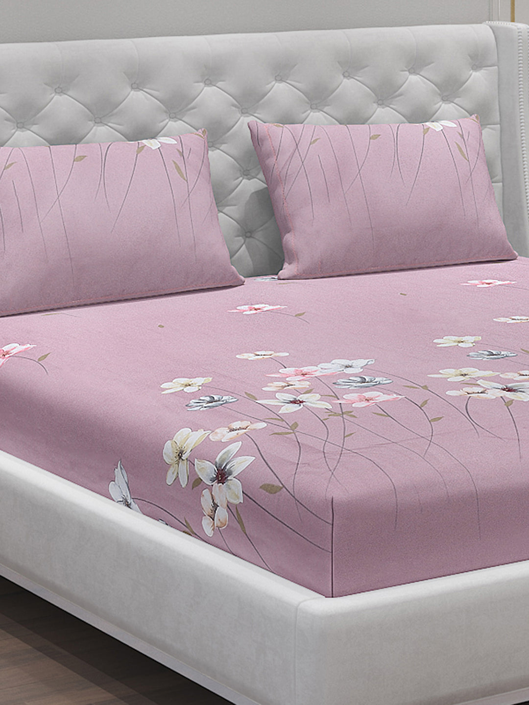 140 GSM Polyester Double Bed Bedsheet with 2 Pillow Covers