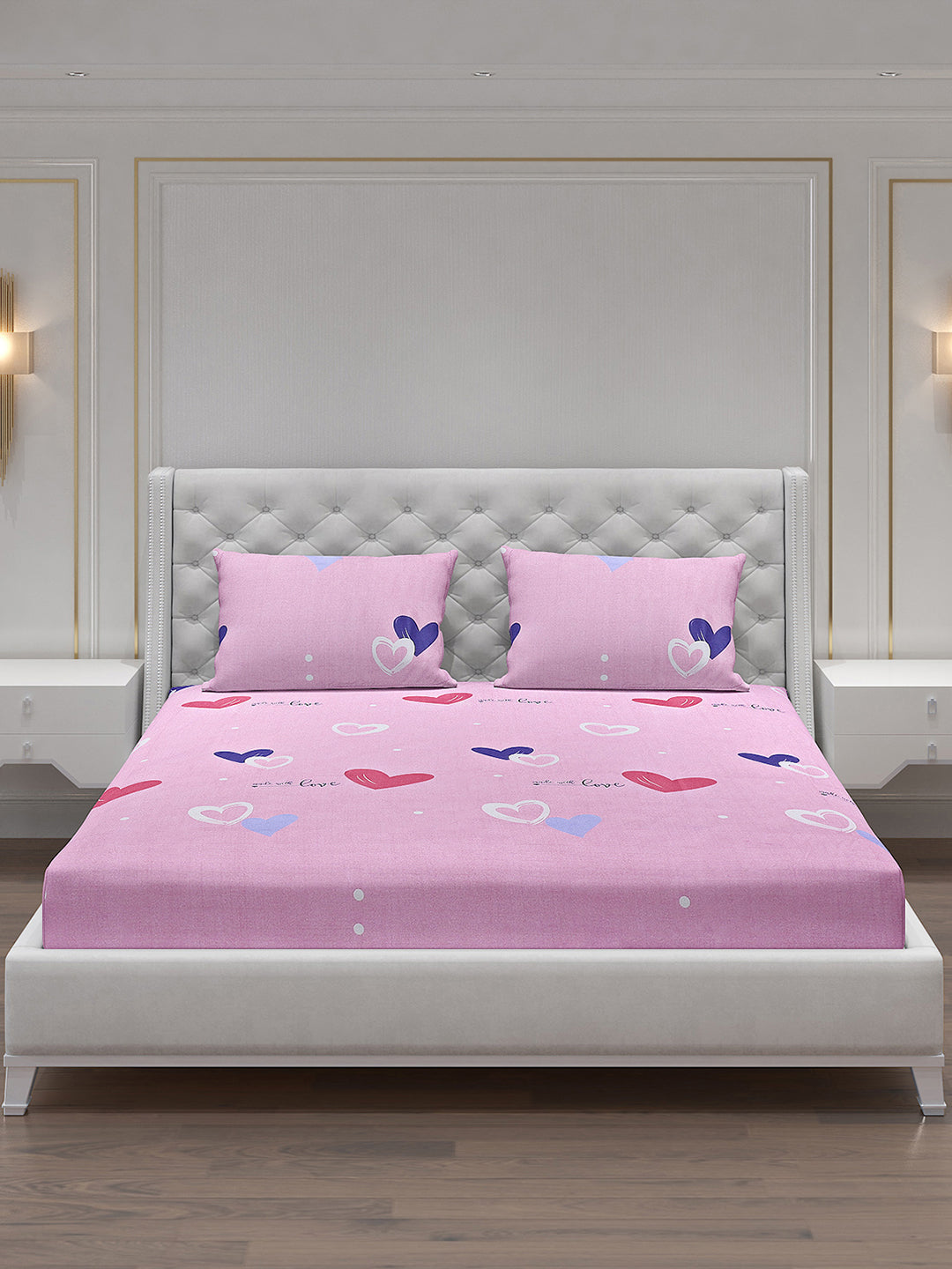 140 GSM Polyester Double Bed Bedsheet with 2 Pillow Covers