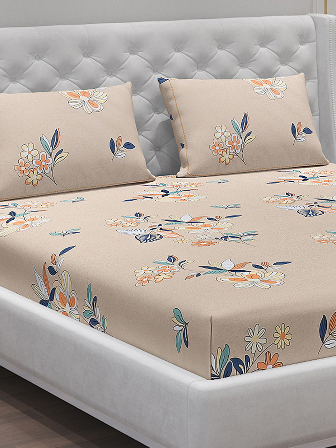 140 GSM Polyester Double Bed Bedsheet with 2 Pillow Covers