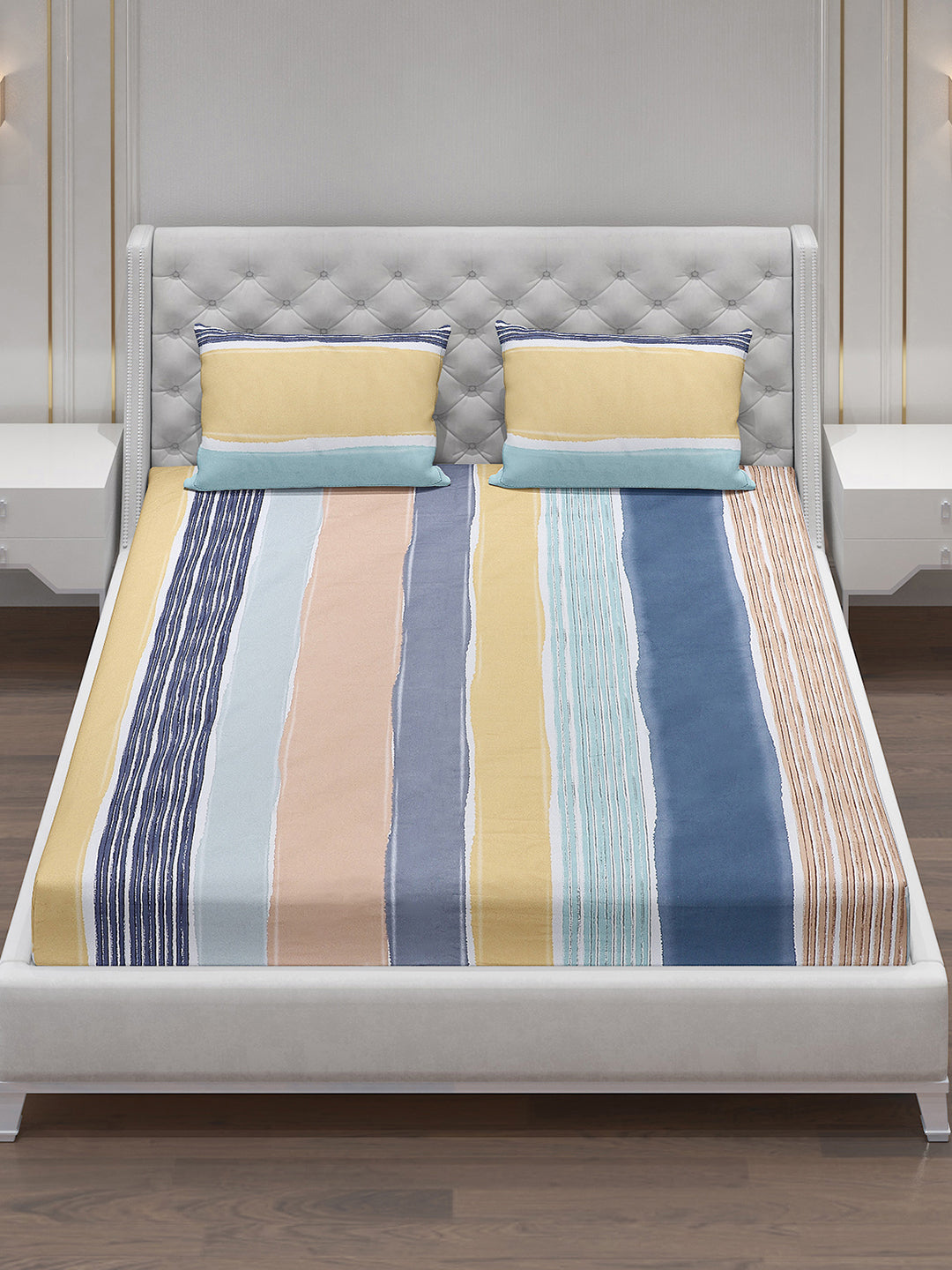 140 GSM Polyester Double Bed Bedsheet with 2 Pillow Covers