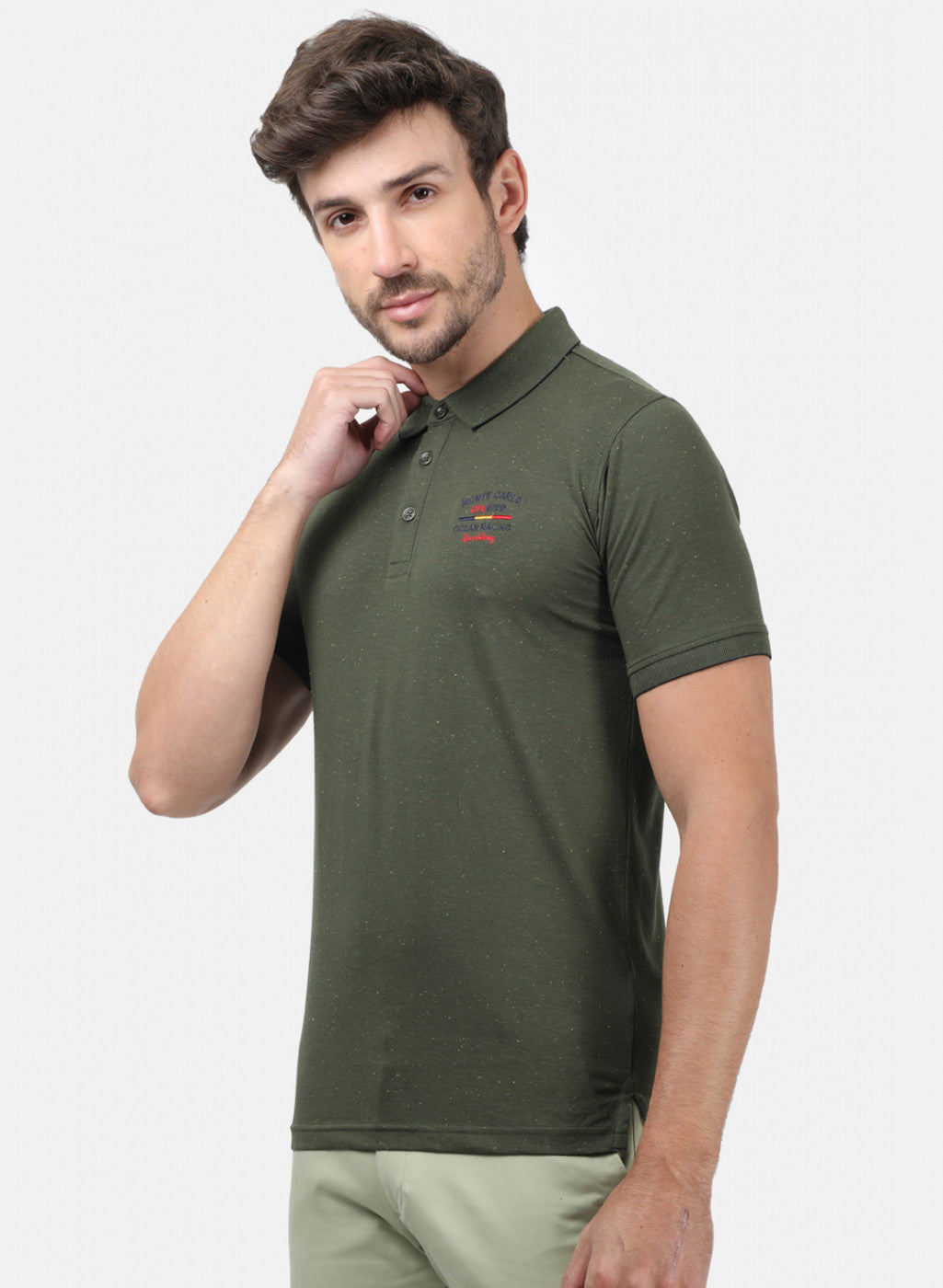 Men Olive Self T-Shirts