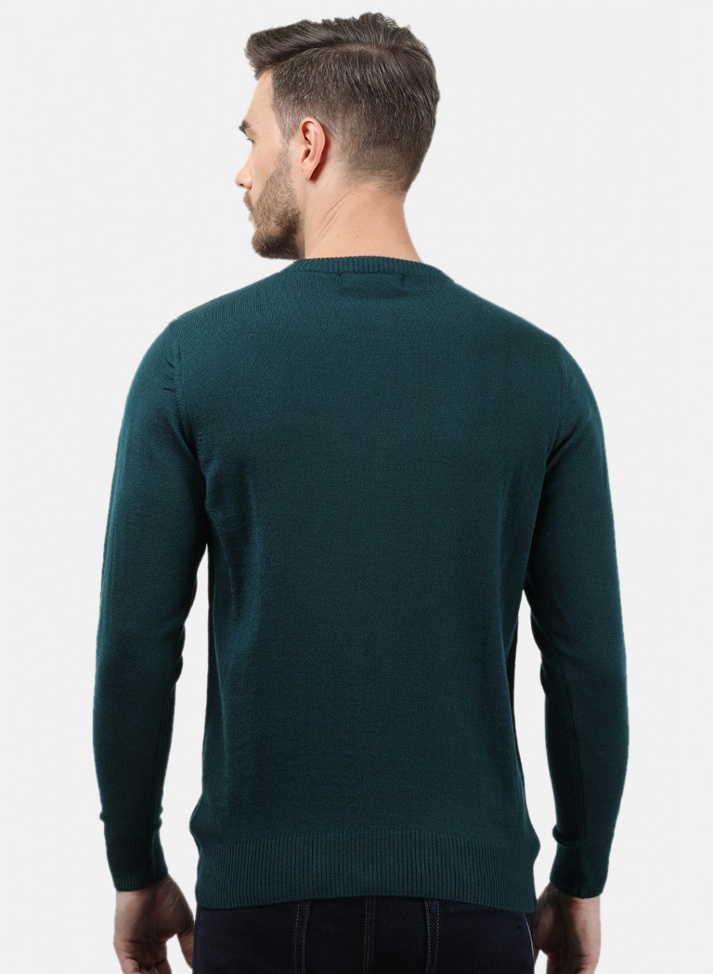 Men Bottle Green Solid Pullover