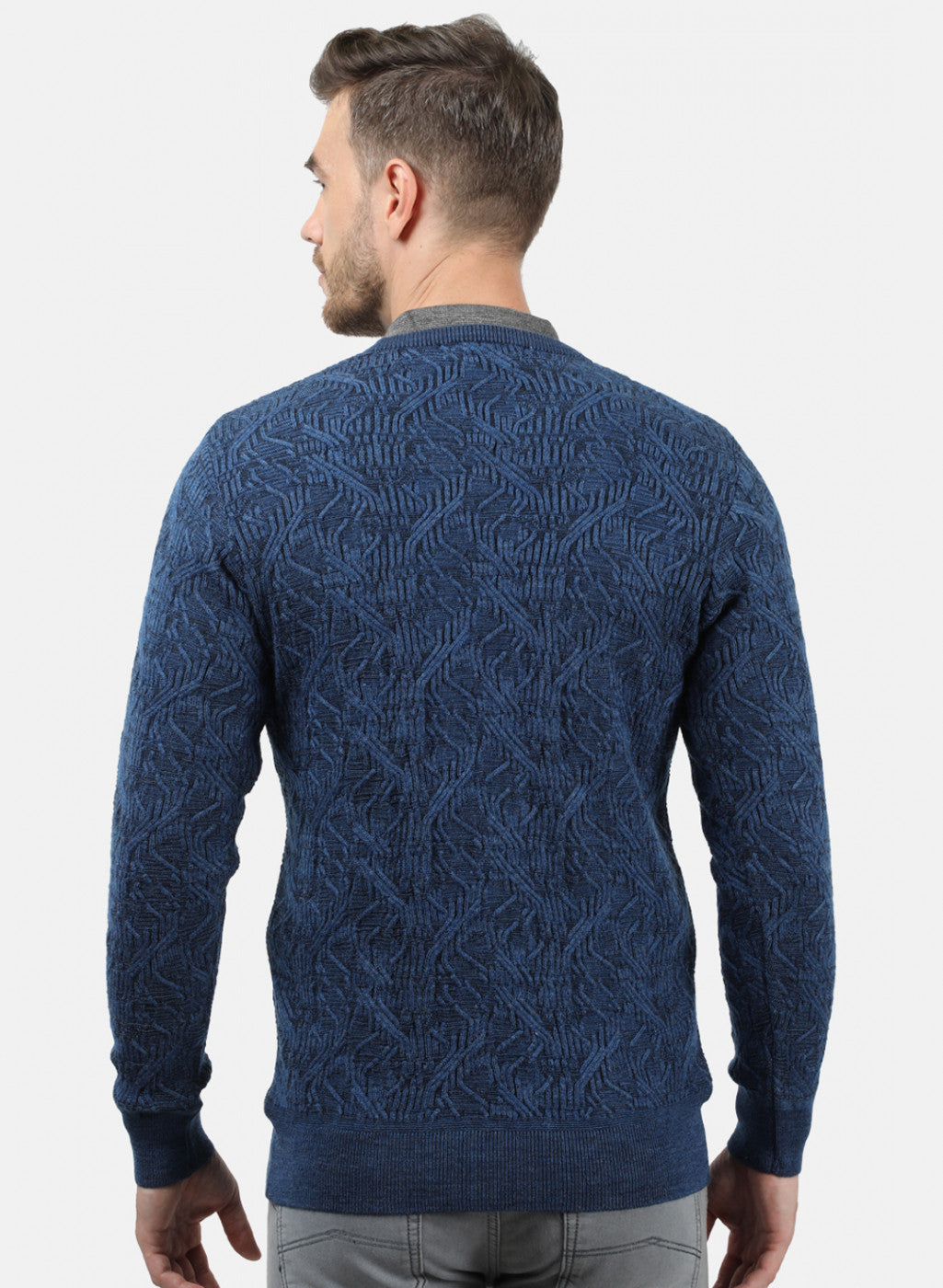 Men Blue Self Pullover