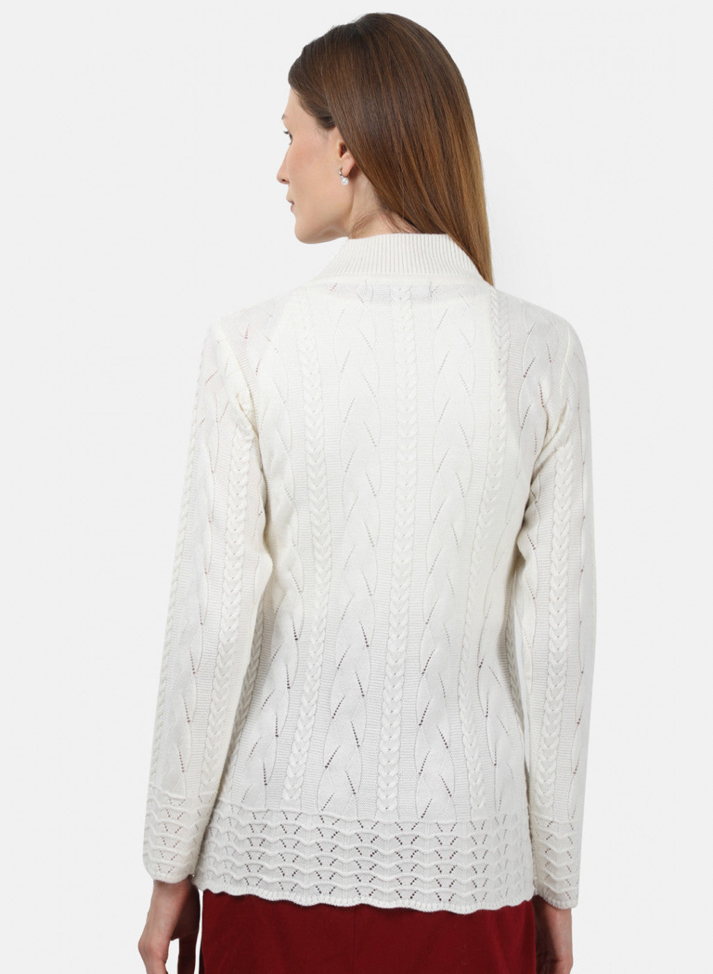 Women White Self Design Cardigan