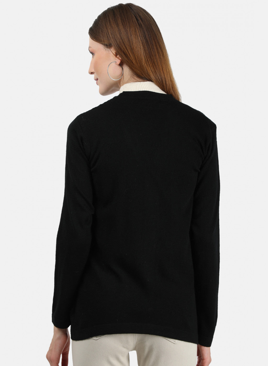 Women Black Self Cardigan